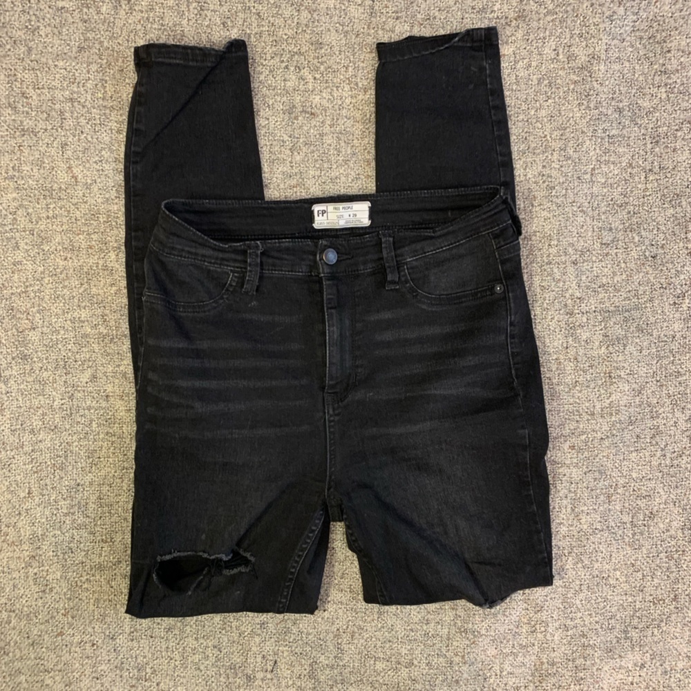 Free People Distressed Black Skinny Jeans